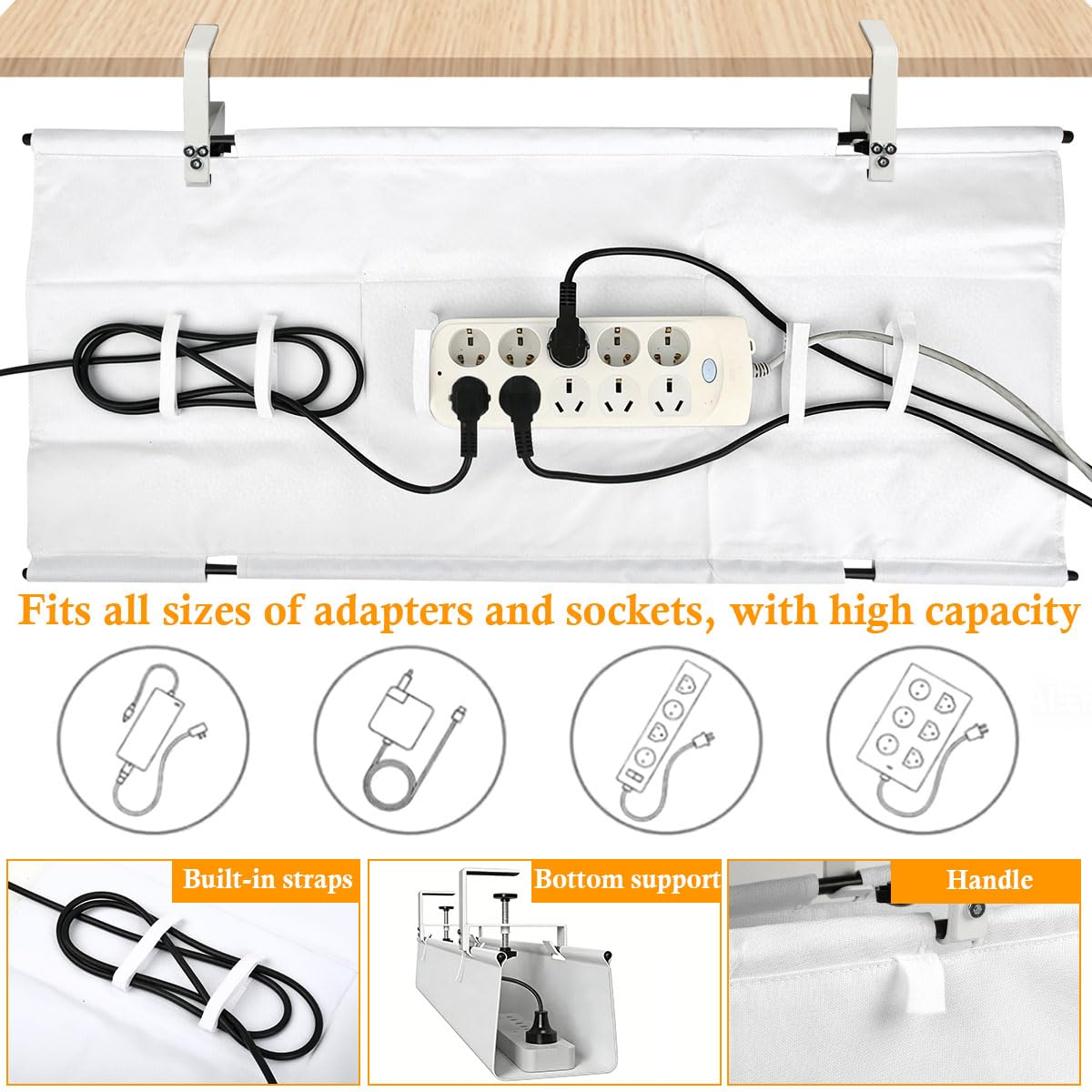 Kabelkanal Schreibtisch Weiß, Kabelkanal Schreibtisch Ohne Bohren 90cm, Kabelmanagement Schreibtisch für Kabelversteck, für Büro und Zuhause