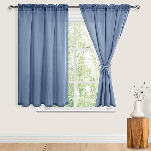 JIUZHEN Cortinas traslúcidas de lino para tratamiento de ventanas, con bolsillo para barra, privacidad y filtrado de luz, cortinas semitransparentes