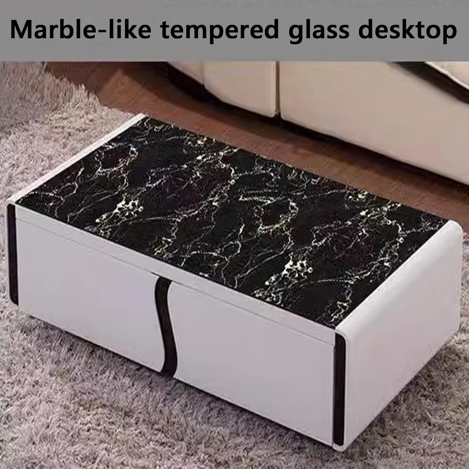 Rectangle Glass Table Top, Table Top Tempered Glass with Marble Design, 8mm Thick Tempered Table Top with Polished Edge, Ideal for Patio, Dining, Coffee, Side Table(Color:B,Size:100x55cm)