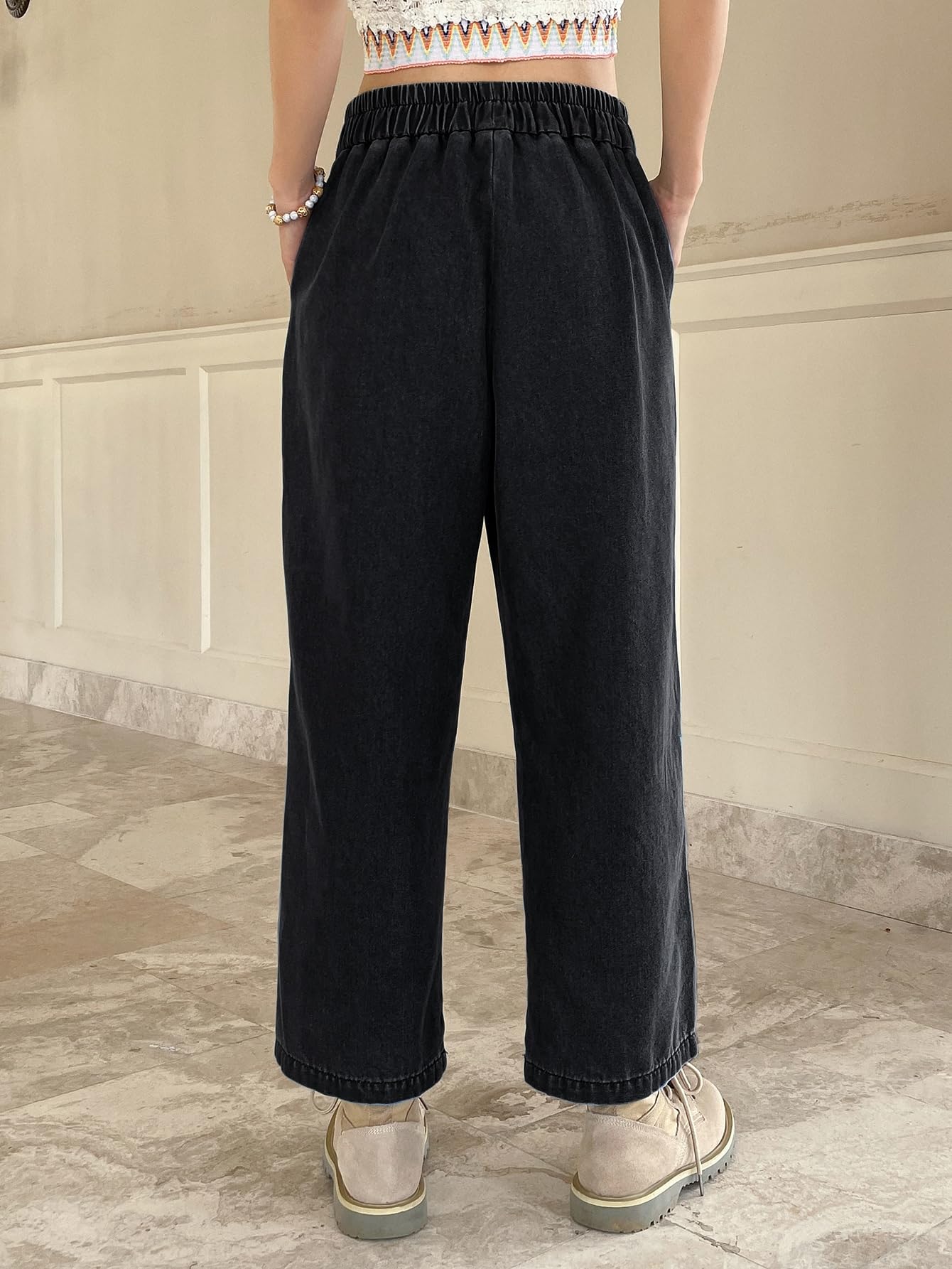 Sugathari Jeans da donna e ragazza in denim di cotone elastico in vita, taglio dritto, lunghezza alla caviglia, gamba larga, casual, larghi, pantaloni da donna (jeans 239)