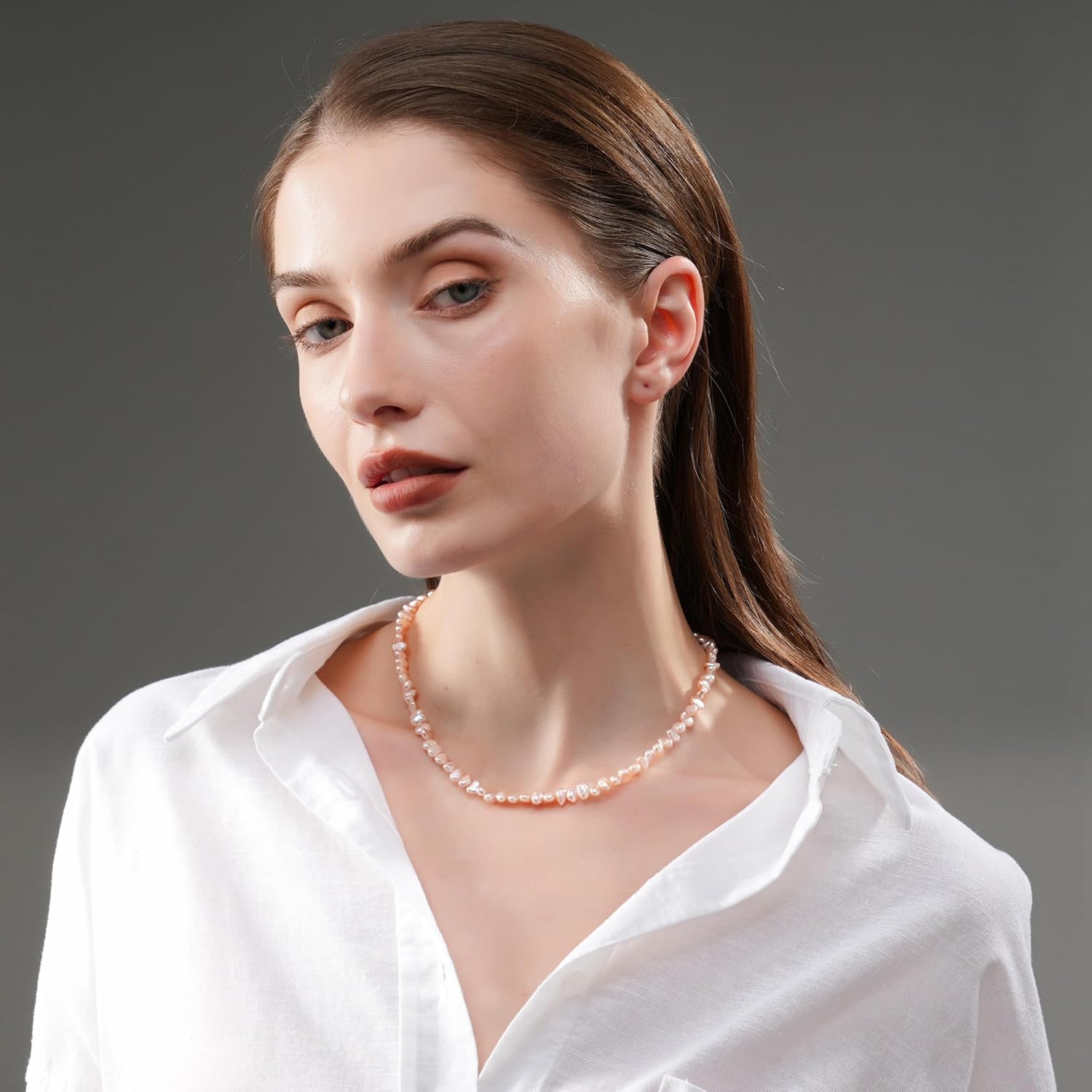 IDOKAWA Dainty Choker Necklace for Women Baroque Pearl Necklace White Natural Freshwater Pearl Strand Necklace Sterling Silver for Women/Mother/Girlfriend Fashion Jewelry Gifts for Wedding Birthday