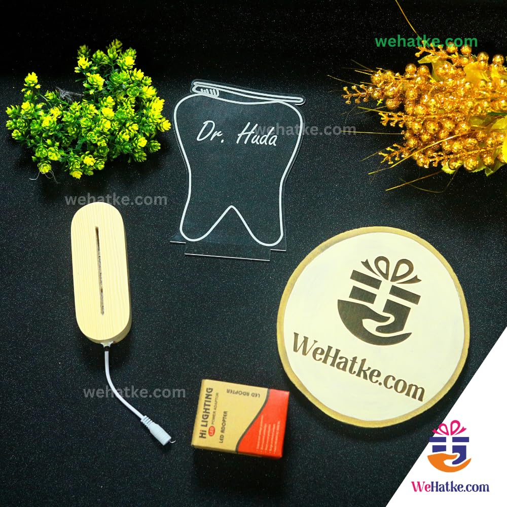 WEHATKE Customized Dentist Doctor with Teeth and Brush with Name Engraved | Best Gift for Teeth Doctor with Teeh engraveing lamp (Single Color) ( 2