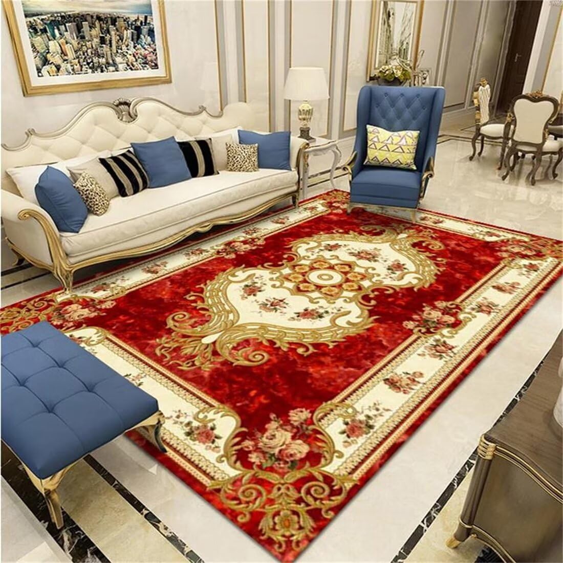 Tapis salon antidérapant et antisalissure rouge pour protéger le sol des enfants