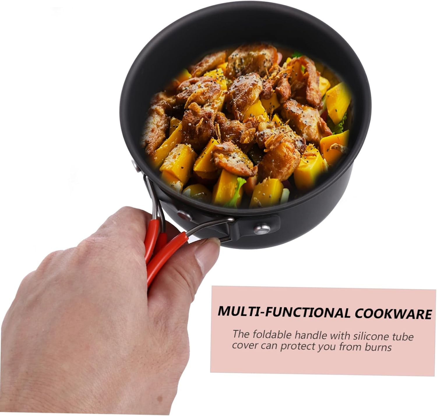 VICASKY 1 Set Portable Camping Cookware Kit Lightweight Tableware for Outdoor Picnics Non Stick Cooking Pot with Bowl for Person Meals