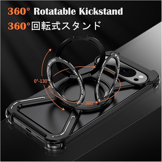 Metal Magnet Case for Google Pixel 9 Pro / 9 Pro XL / 9 Pro Fold Compatible with MagSafe 360° Rotating Stand Aluminum Alloy Bumper Frameless Shock Absorption Slim Protective Cover Grey,9 Pro XL