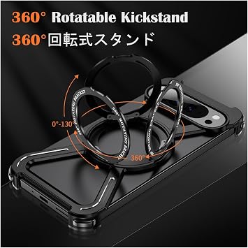 Metal Magnet Case for Google Pixel 9 Pro / 9 Pro XL / 9 Pro Fold Compatible with MagSafe 360° Rotating Stand Aluminum Alloy Bumper Frameless Shock Absorption Slim Protective Cover Grey,9 Pro XL