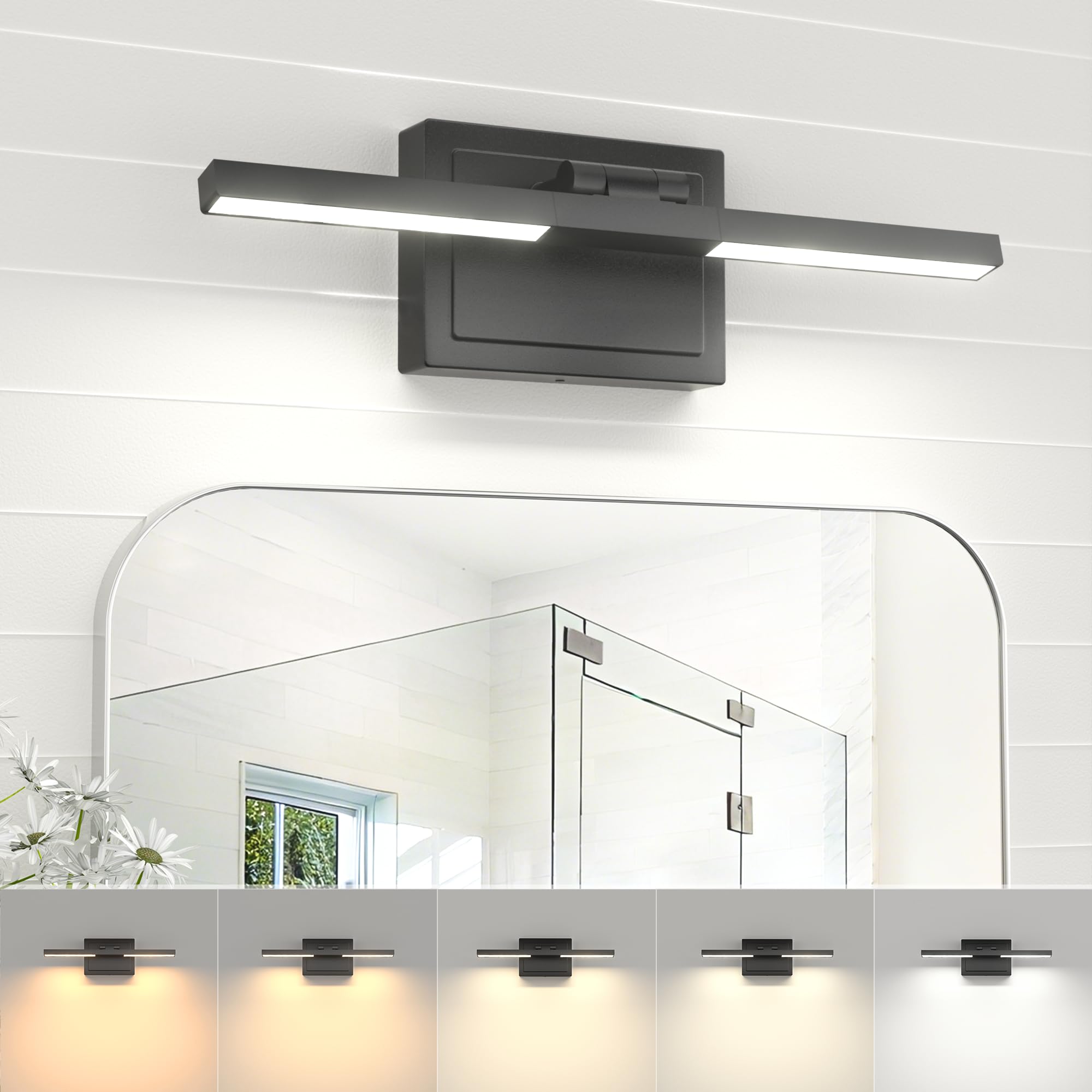 NIORSUN 15.7 Inch Modern Bathroom Light Fixture, 20W 5CCT Dimmable LED Black Bathroom Vanity Lights Over Mirror, Vanity Lights for Bathrooms Restroom Mirror- ETL Certified