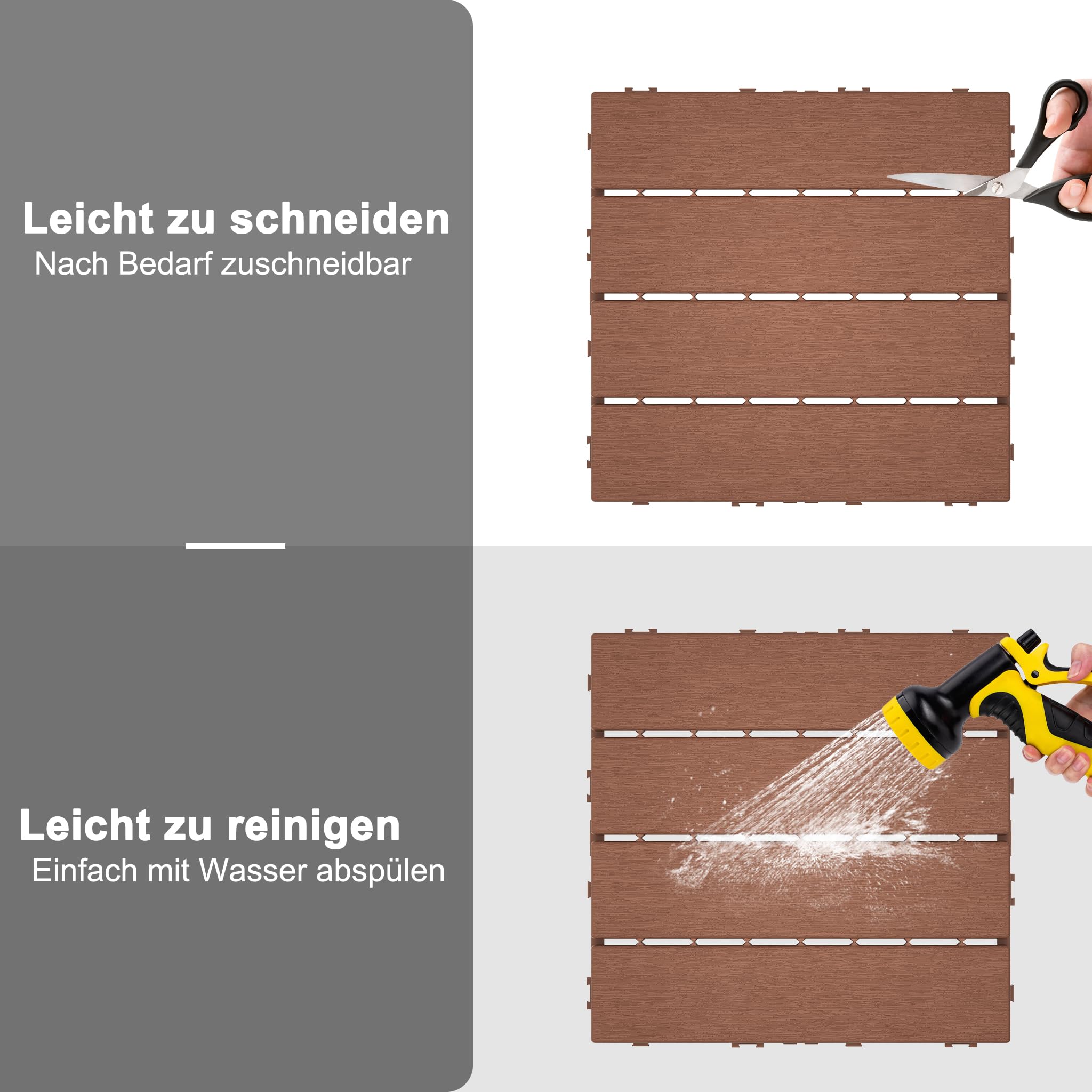 Außenklickböden 30x30cm Braunrot Holzoptik für Terrasse 4 m² | Strukturierte rutschhemmende Oberfläche schmutzabweisend leicht abwischbar mit feuchtem Lappen geringer Pflegeaufwand