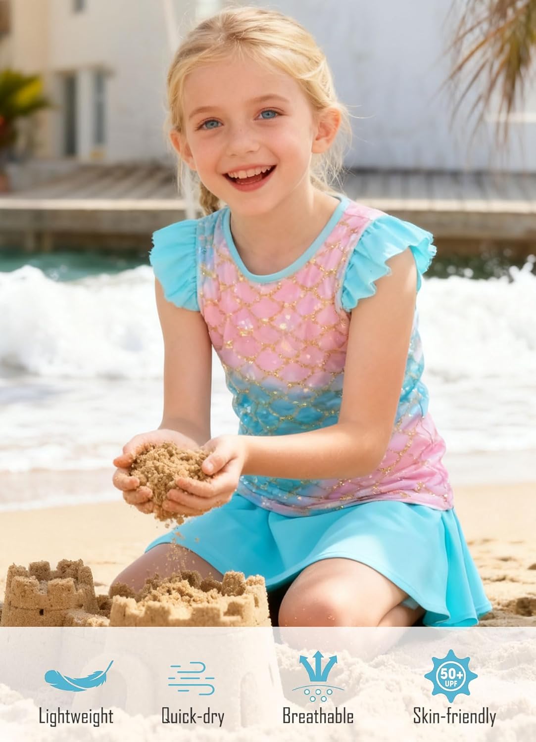 Girls Swimsuit 2 Piece Ruffle Bathing Suit UPF 50+ Tankini Swimsuit Skirt with Lining Size 3-10 - Image 2