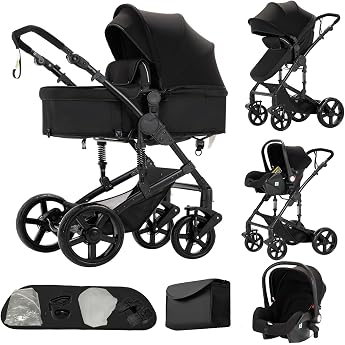 3 in 1 Pushchair Black One Click Fold