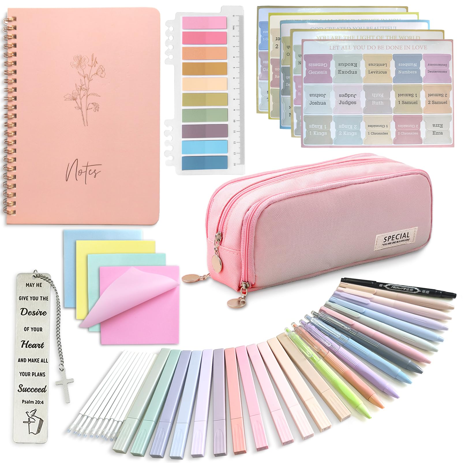 47PCs Bible Journaling Kit BIble Study Supplies for Women Girl,Bible Class Essentials with Large Pen Case,Journal Notebook,No-bleed Highlighters and