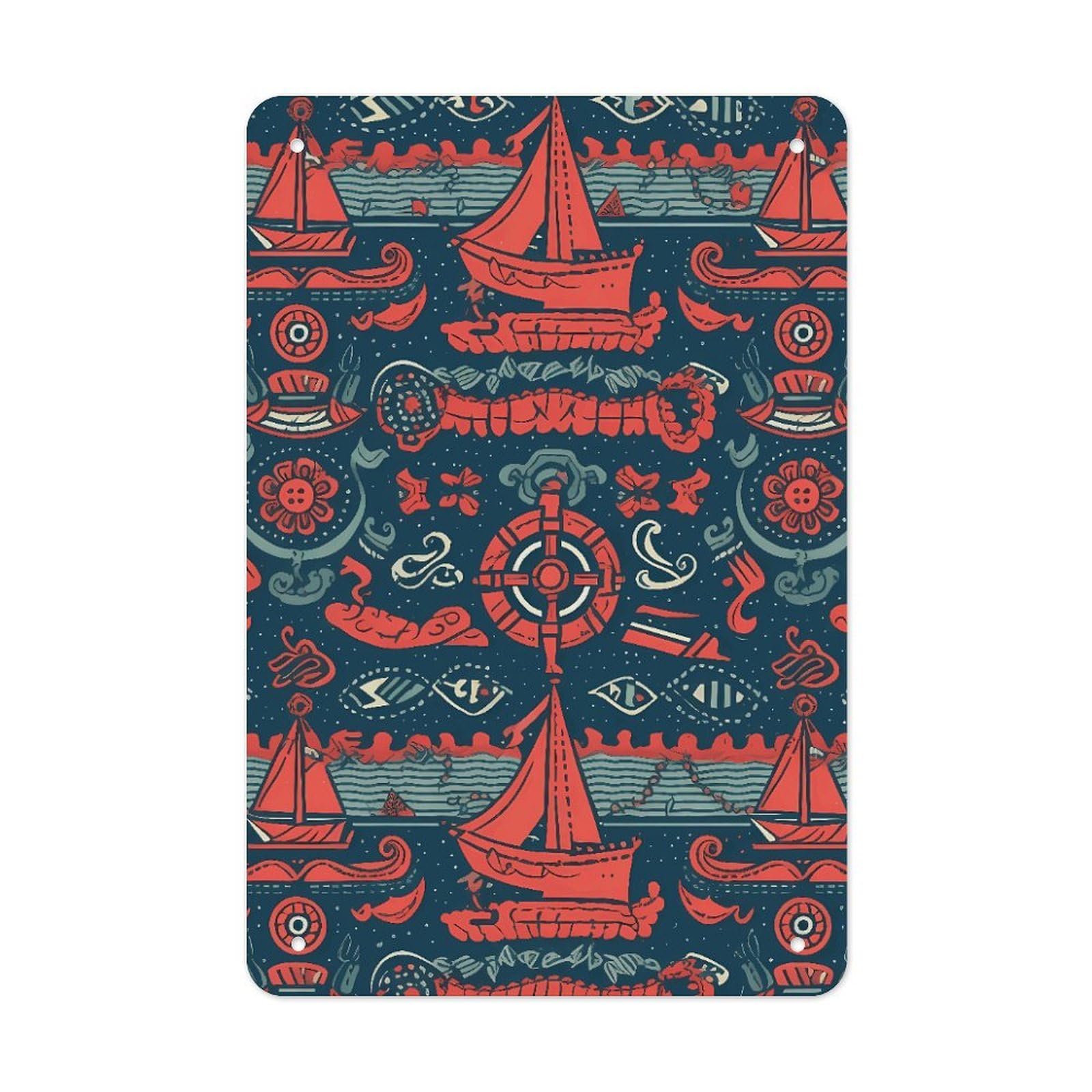 QMNLKH Sailboat Pattern Plaques for Wall Decor, Personalized Metal Tin Sign for Home, Multifunctional Poster for Office, Fashion Painting for Hallway, Wall Art Pictures, 7.9x11.8Inch