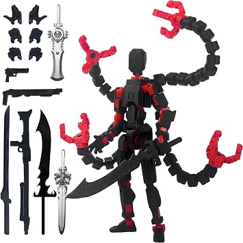 T13 Action Figure Accessories Already Assembled Multi-Joint Mobile Collectors Desktop Decorations 3D Printed Toys Black Red, 5.5"