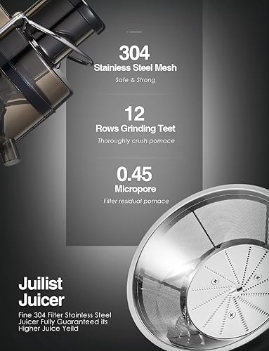 Miniatura 3 de Máquinas de exprimidor, Juilist Exprimidor de boca ancha de 3", extractor de jugo para vegetales y frutas con ajuste de 3 velocidades, motor de