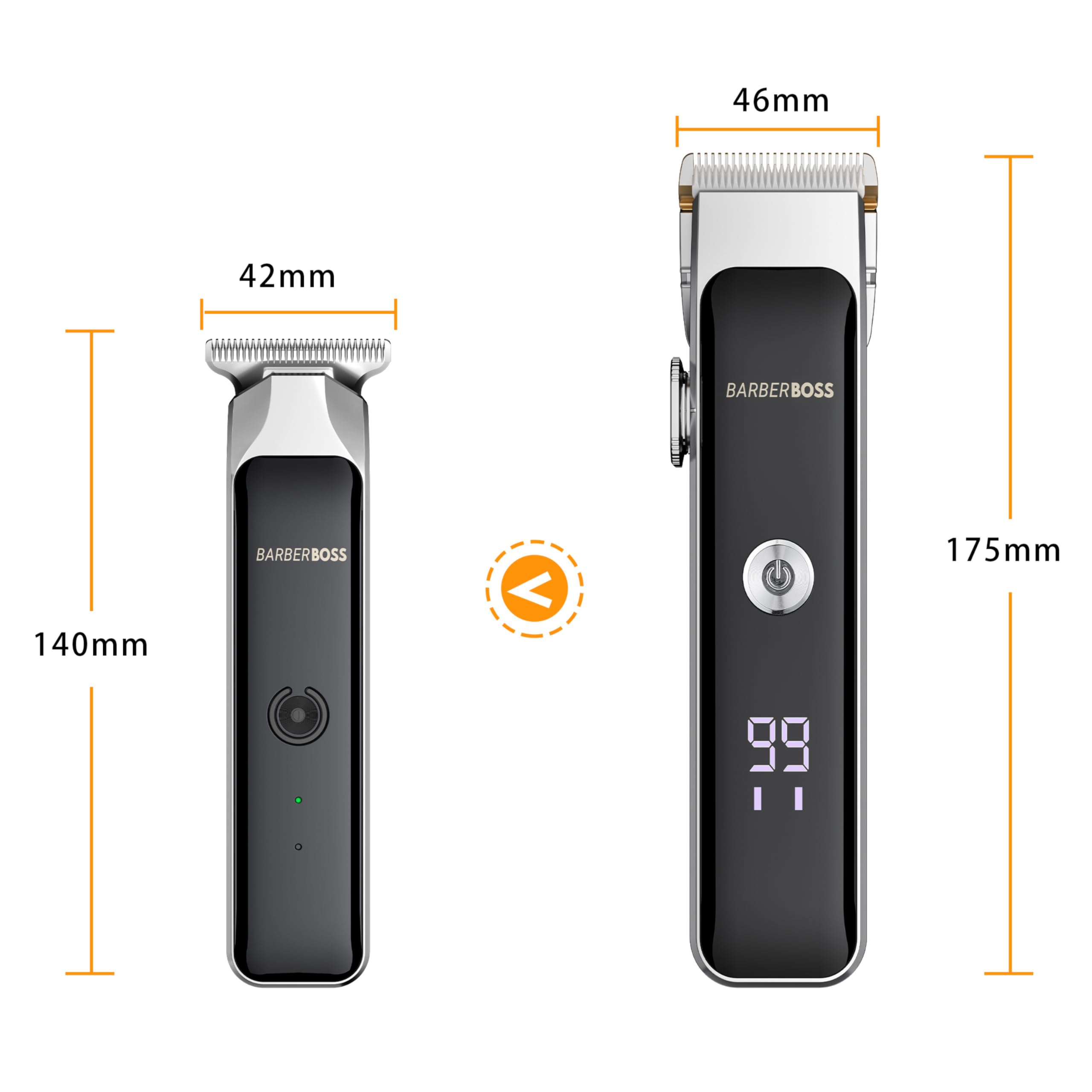 Barberboss Kit de Recortador de Barba para Hombre, 2 Cortapelos Inalámbricos con Dial de Precisión, Cortapelos Facial para Hombre, Indicador LED y Carga USB, Set de Cuidado Portátil