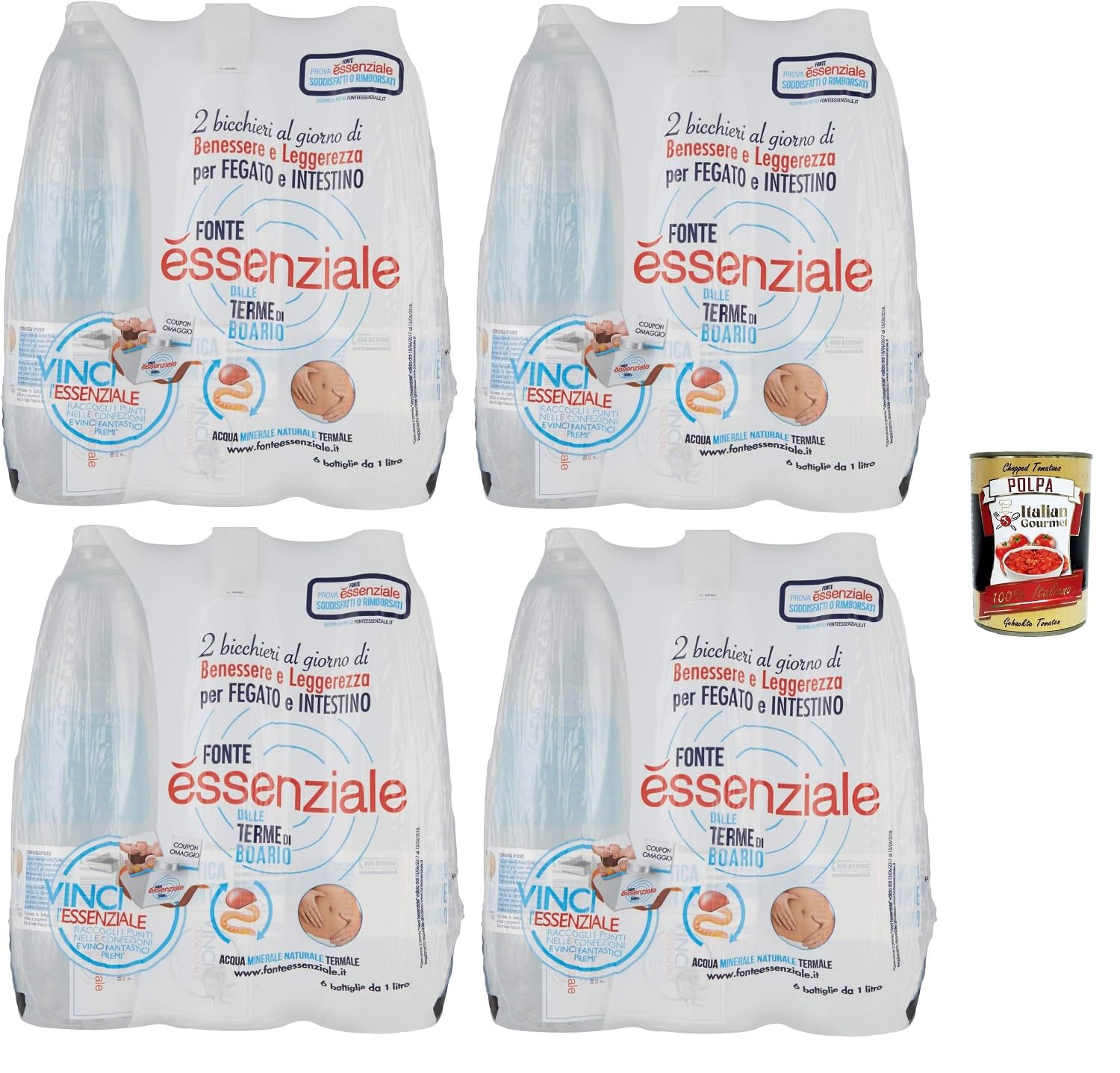 Italian Gourmet acqua minerale naturale, stilles Wasser aus Boario 24 x 1L | Per benessere quotidiano / für Trinkkur und leichte Routine, geeignet zu, Gesamtnettogewicht 24 L + Kostenlos Polpa 400g