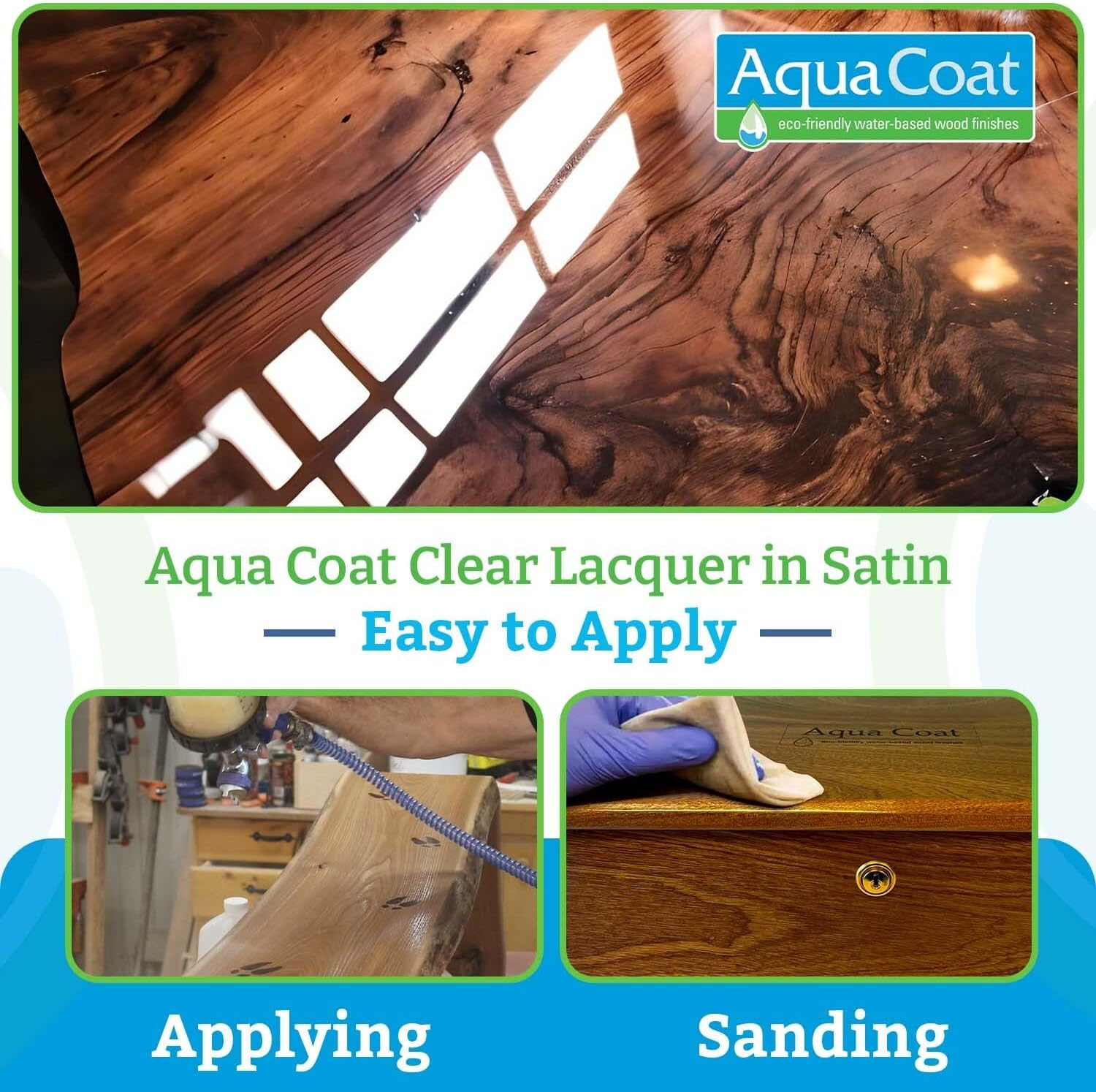 Aqua Coat Clear Lacquer in Satin Finish - Premium Water-Based for Wood & Plastic - Self-Cross-Linking, Fast-Drying, Non-Yellowing, Eco-Friendly - Quart