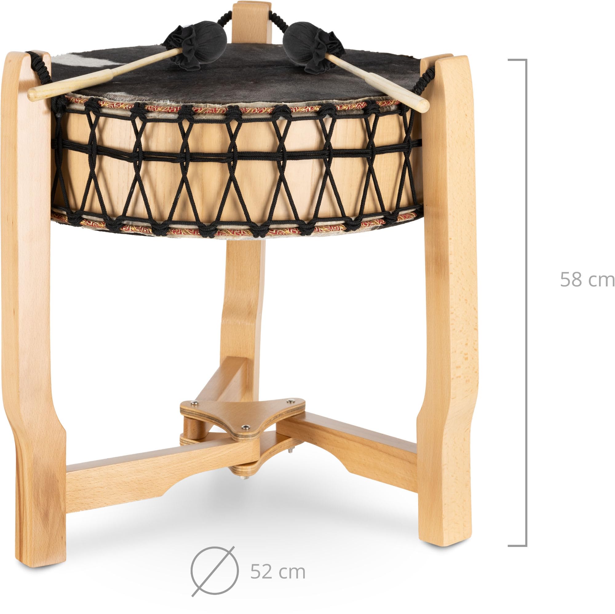 Classic Cantabile Tambour Chamanique 20", Housse de transport, 5 cm | 2 maillets en feutre et pied inclus, Peau de chèvre des deux côtés, Fût en bouleau, Pied en hêtre, Hauteur totale: 58 cm