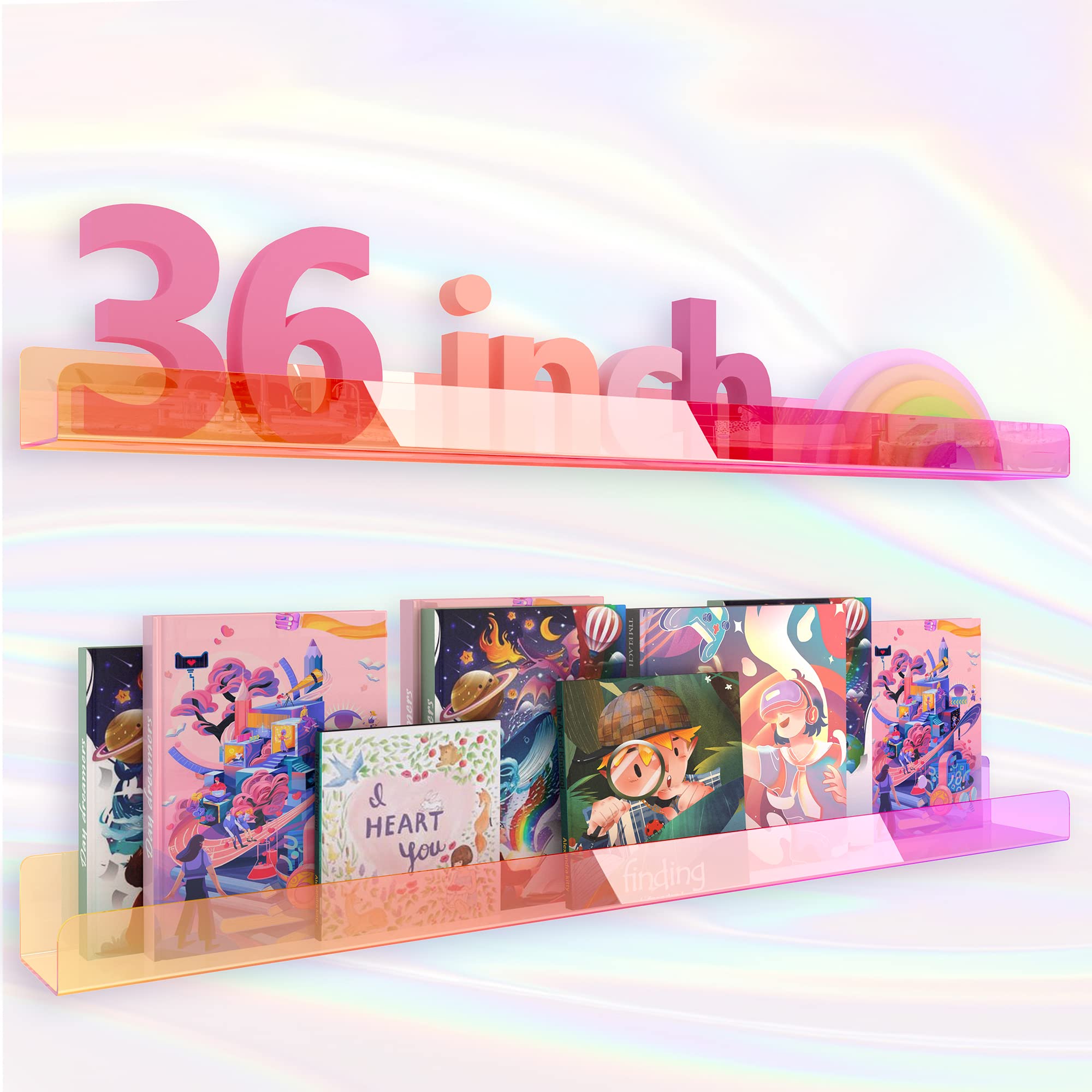 Amazon.co.jp: RORKIM 36インチ 壁掛け式子供用本棚 玉虫色のアクリル