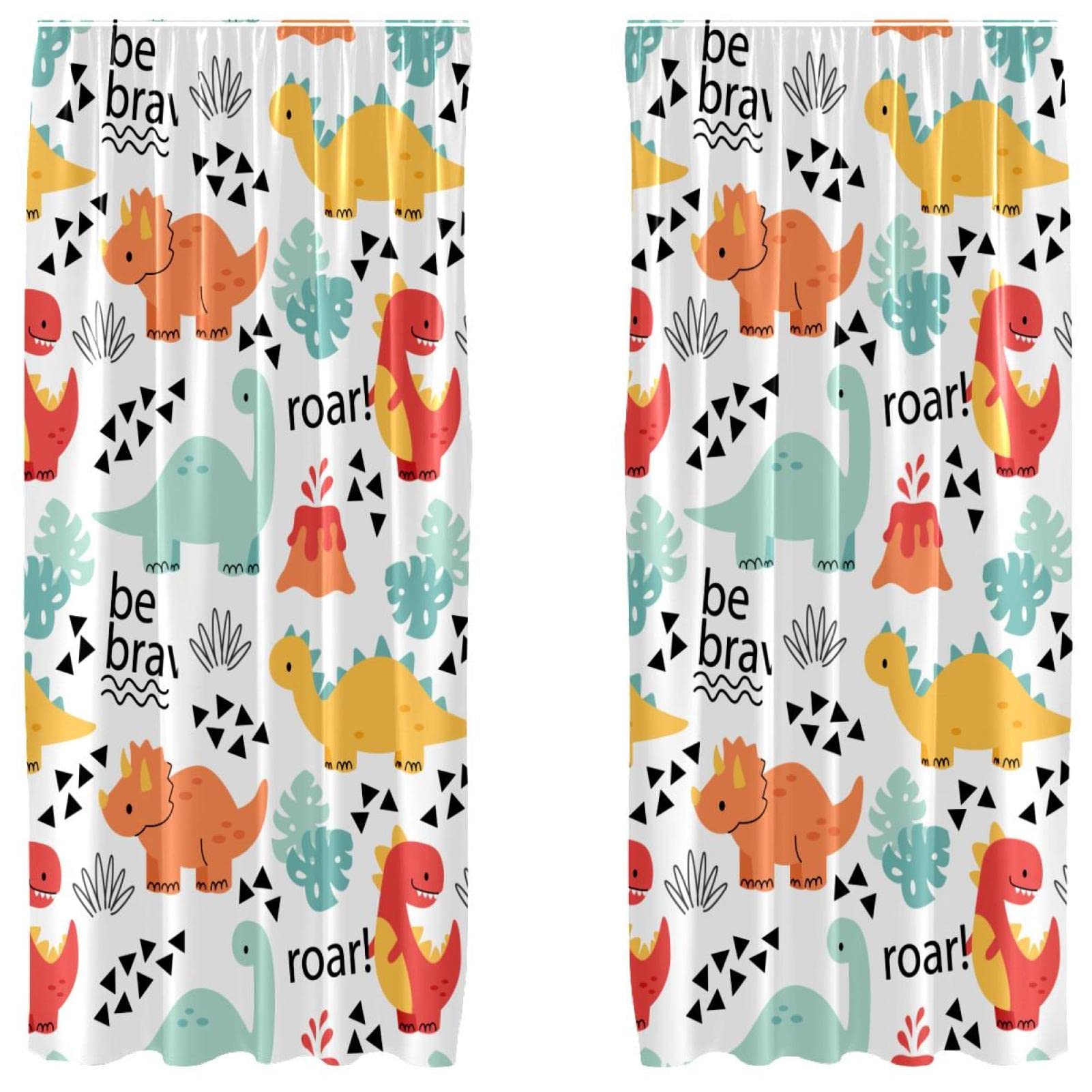Rideaux dinosaures colorés salon et chambre enfant 140x213 cm lot de 2