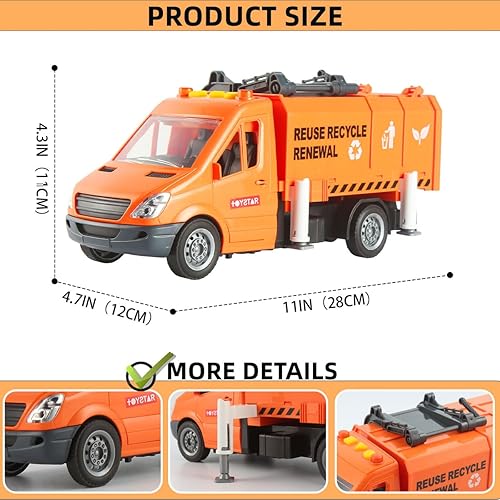 Miniatura 4 de Juego de camión de basura alimentado por fricción con 2 botes de basura, luces, sonidos y puerta de apertura para niños, niñas y niños pequeños de