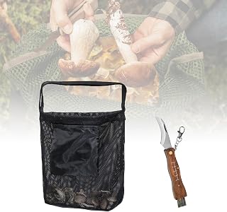 Mushroom Foraging Bag with Foldable Knife - Outdoor Reusable Picking Basket for Mushroom Decor Lover, Garden Harvest Collecting Tool Kit, 17" L x 16" W, Set of 1(Black)