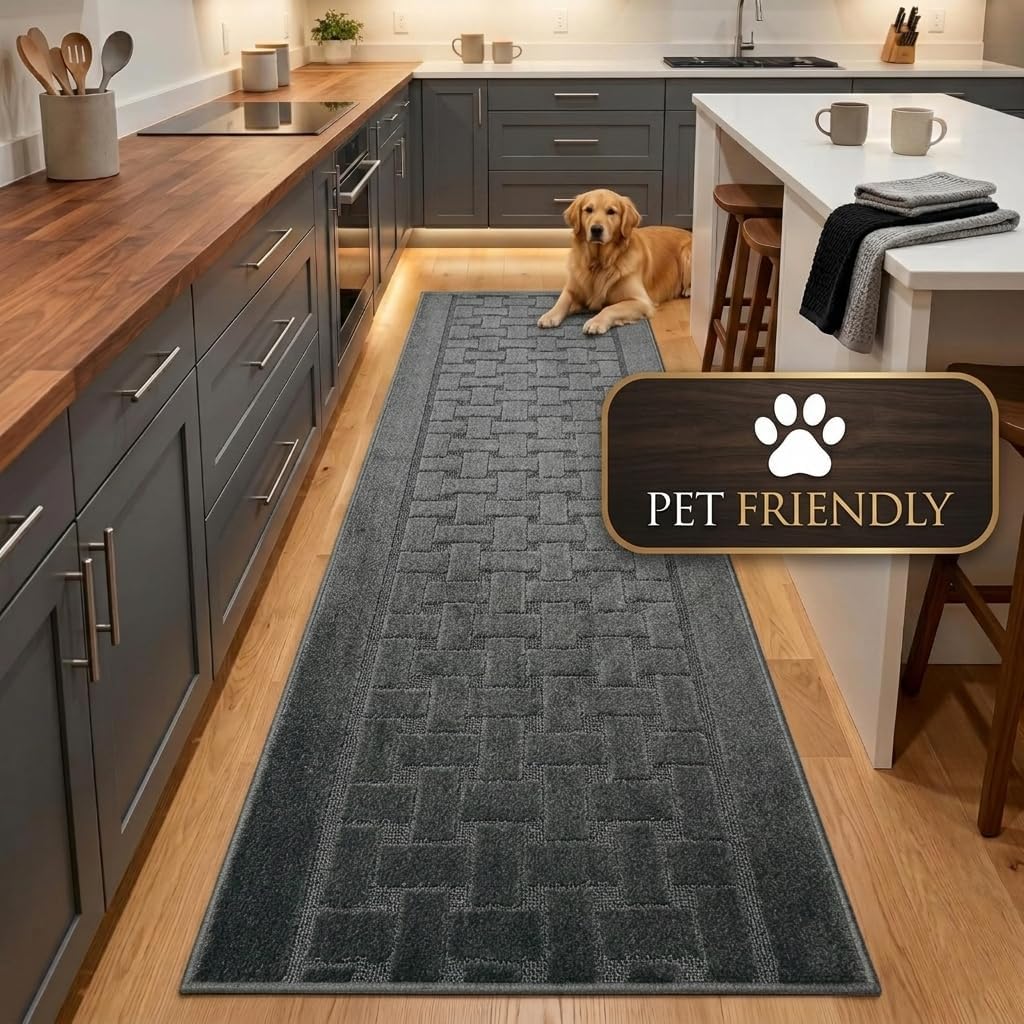 Non Slip Washable Carpet Runner Rug with Rubber Backing, Custom Floor Mat for Kitchen Hallway Stairs Bedroom Bathroom Entry, Anthracite Grey, Your Choice of Length, 26 Inch X 4 feet, Doormat
