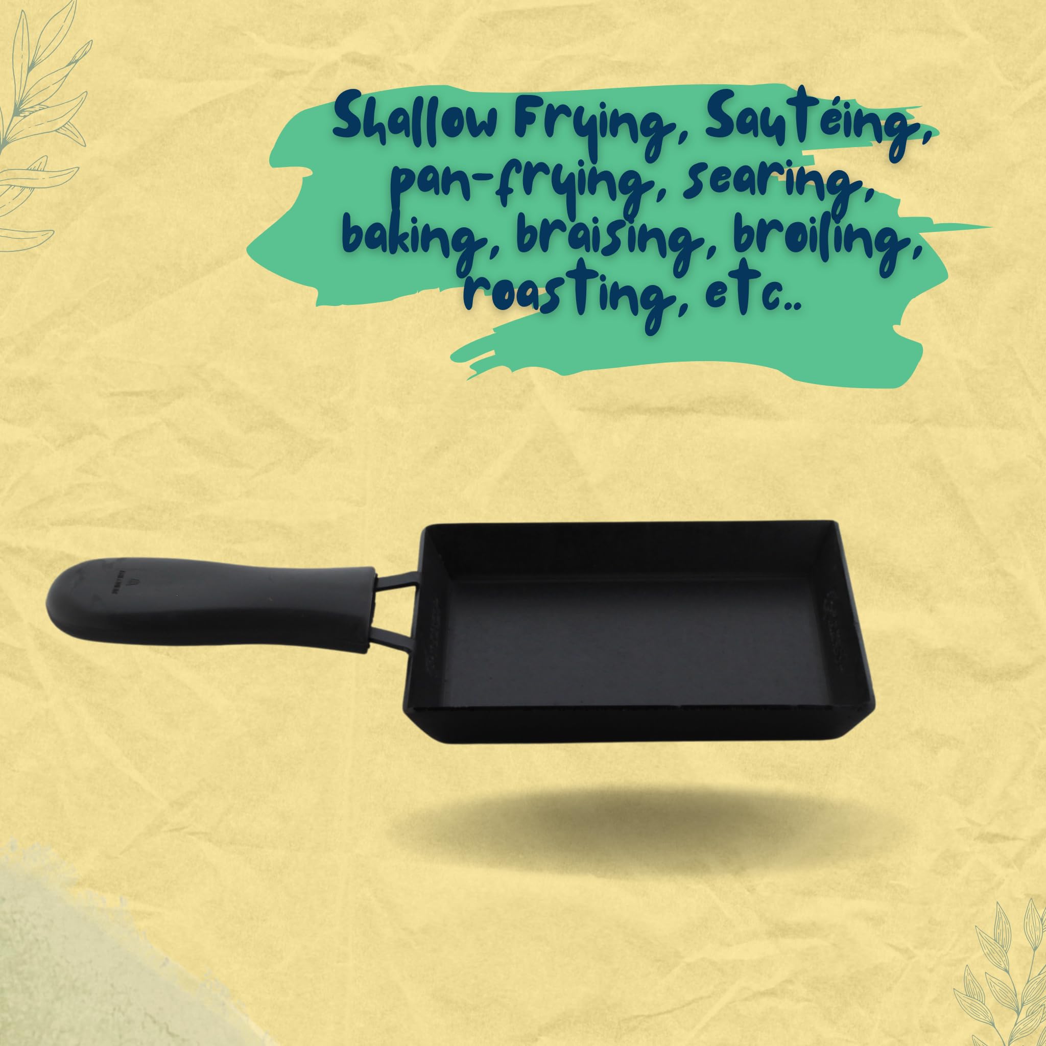 TRILONIUM Triple Seasoned Iron Square Omelette Pan - Japanese Tamagoyaki Egg Pan, 18x15 Cm,Black 3