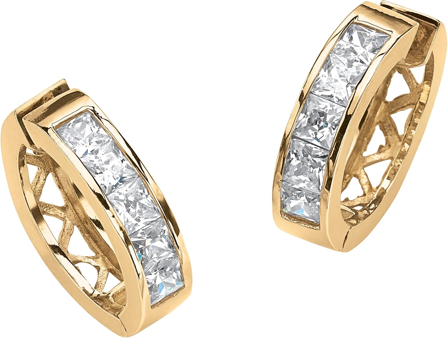 PalmBeach Yellow Gold-plated Princess Cut Simulated Birthstone Huggie Hoop Earrings (17.5mm)