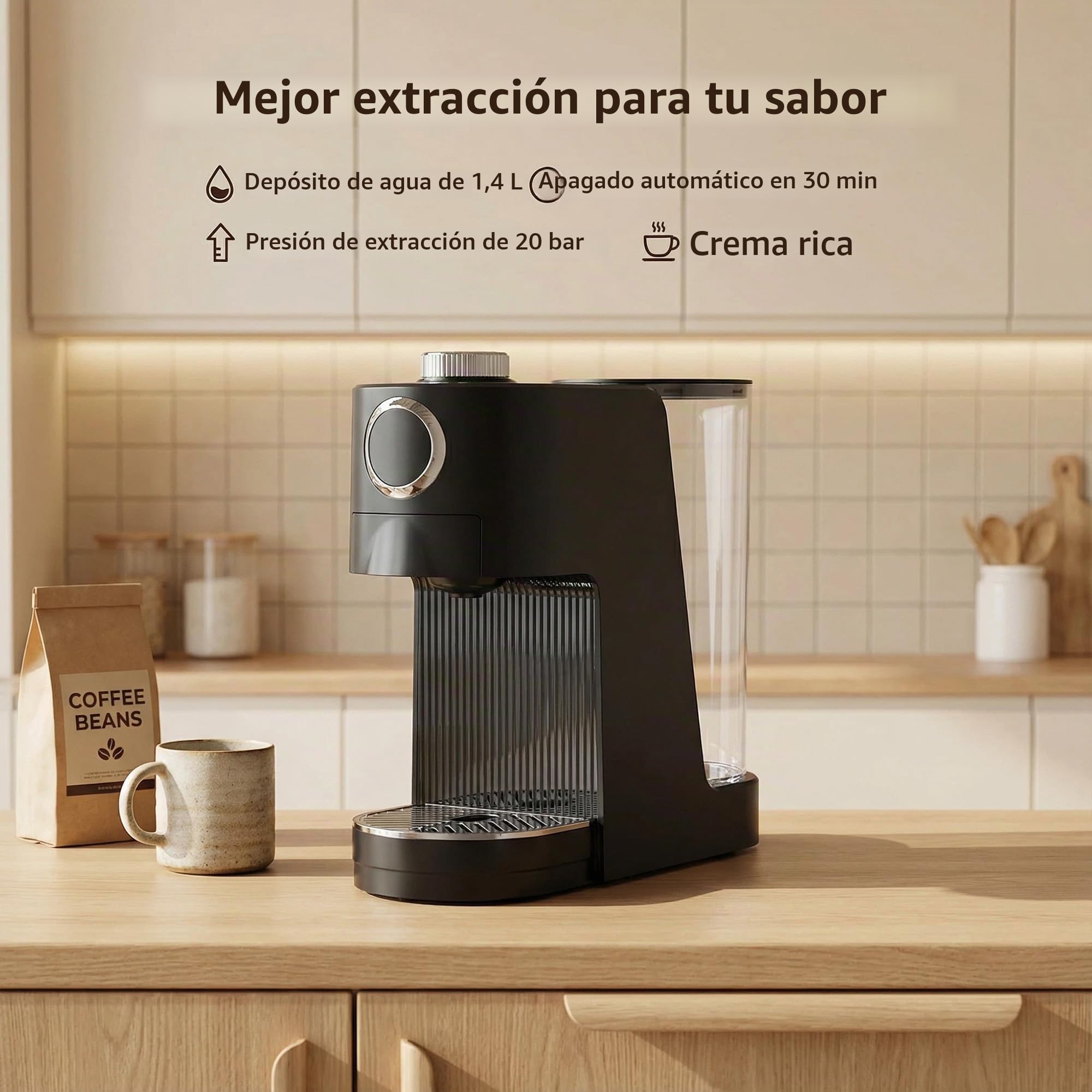 Bostar 3 en 1 Cafetera Capsulas 20 Bares, 7 Niveles Ajustables Cantidad de Agua&Temperatura Cafetera Espresso, 1400ML Depósito Extraíble para Espressos y Cappuccinos, Apagado Automático (Negro)