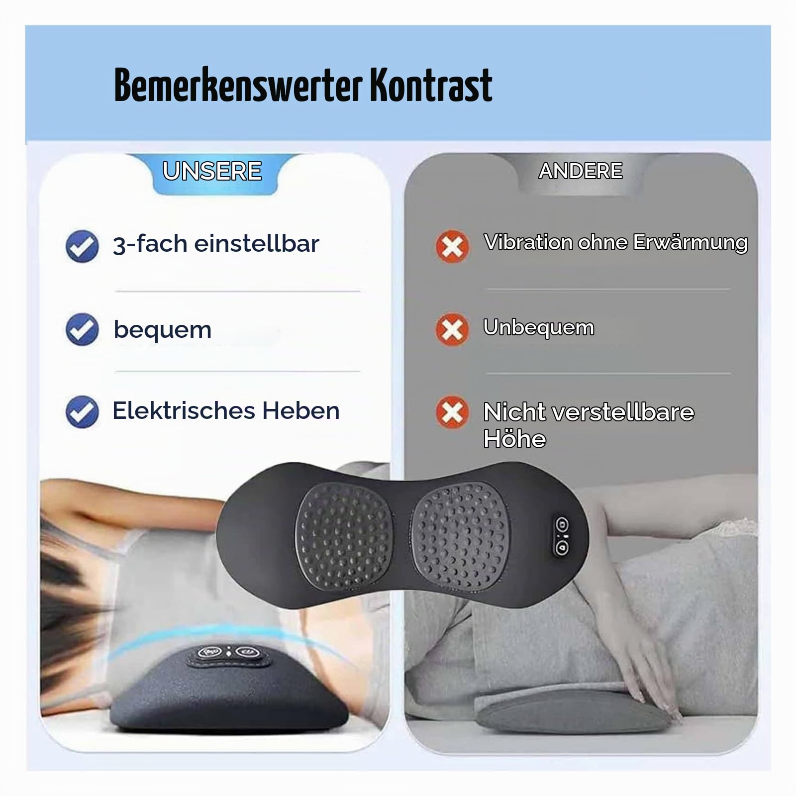 Triple Fusion Rückenmassagegerät für Stuhl und Bett, 3-in-1 mit Wärme und Vibration für Ischias, Traktionsgerät zur Linderung von Schmerzen im unteren Rücken, Schwarz