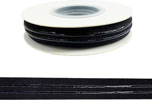 Cinta elástica de agarre con respaldo de silicona doble de 0.591 in para accesorios de costura de ropa, 5 yardas por rollo (negro)