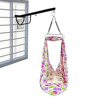 VParents Chunky Baby Cradle with Spring and Metal Window Cradle Hanger (Pink)