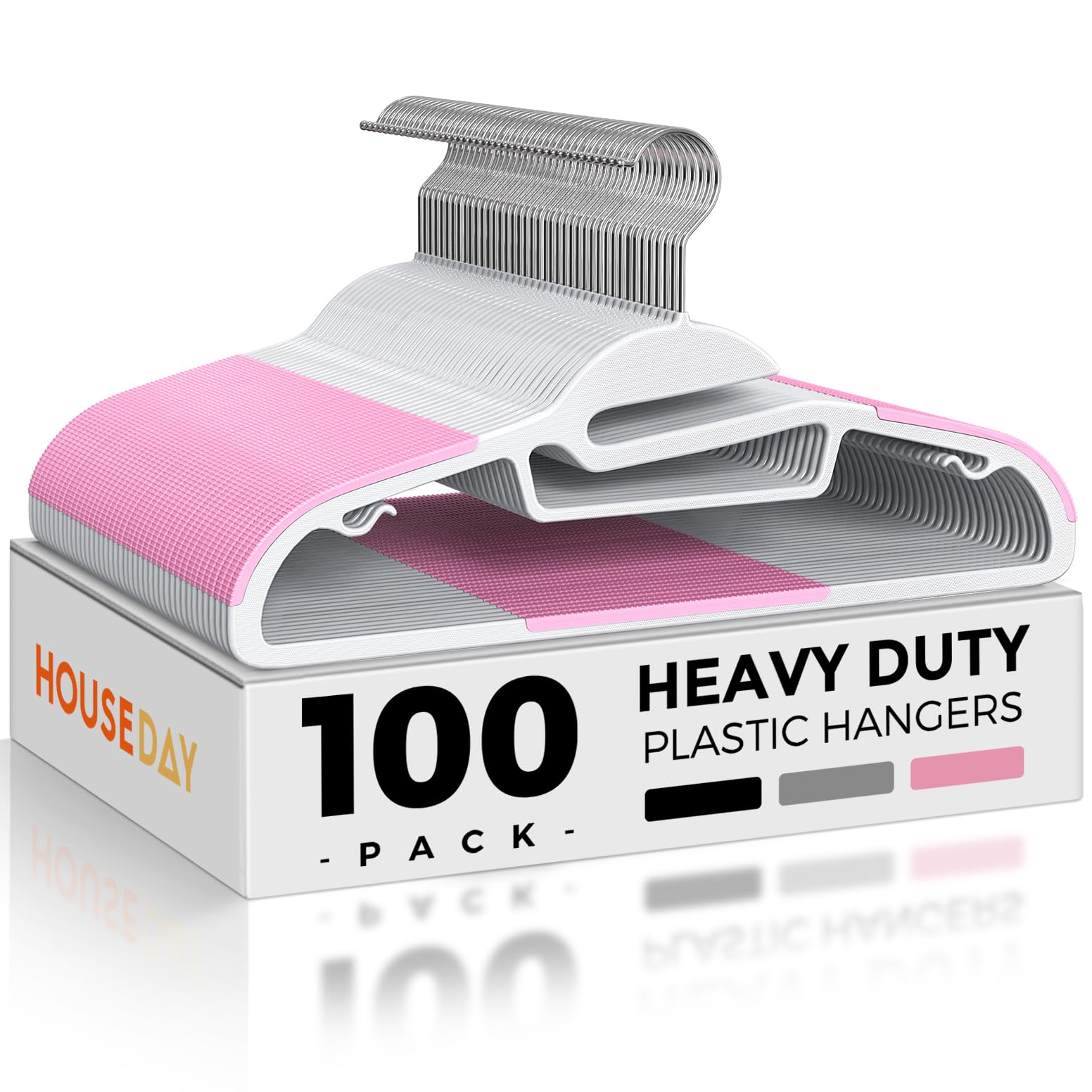 HOUSE DAY Slim Plastic Hangers with Non Slip Rubber Pads, 100 Pack, Pink
