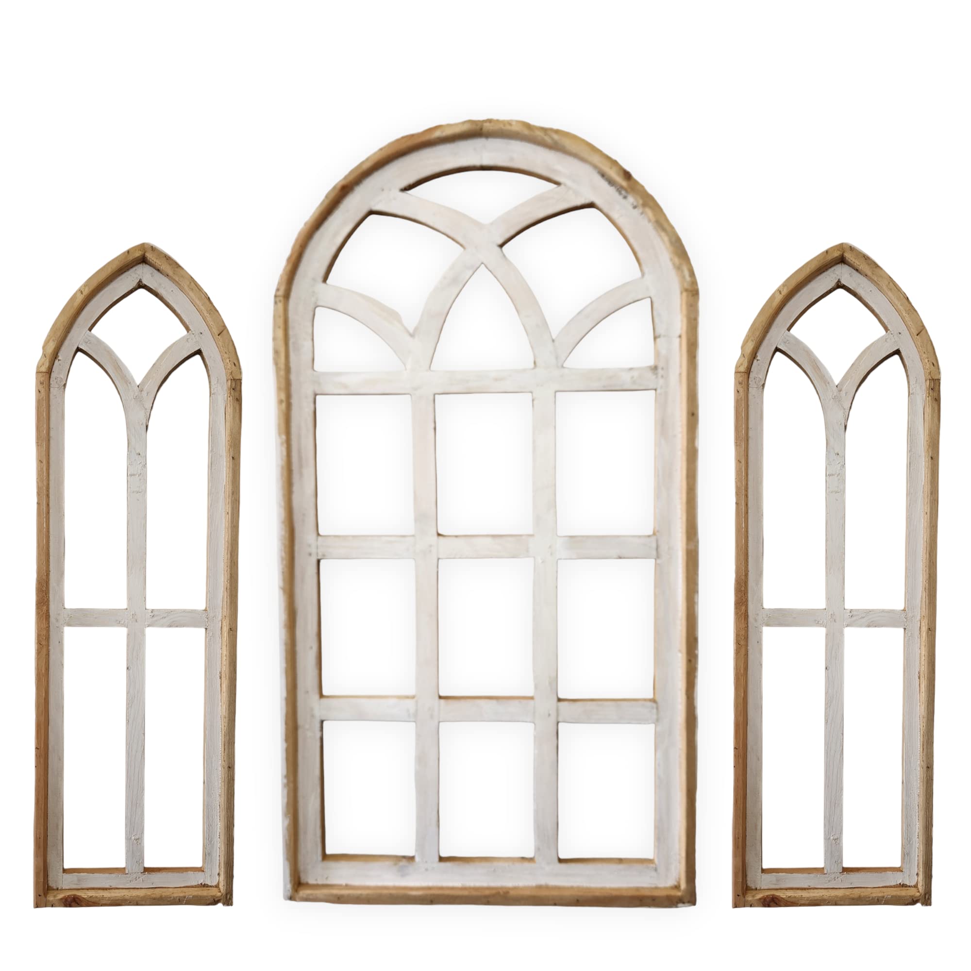 Ranch Junkie Mercantile Paradise Collection Large Set of 3 Farmhouse Wood Arches Window Collection Decorative Wood Window Collection