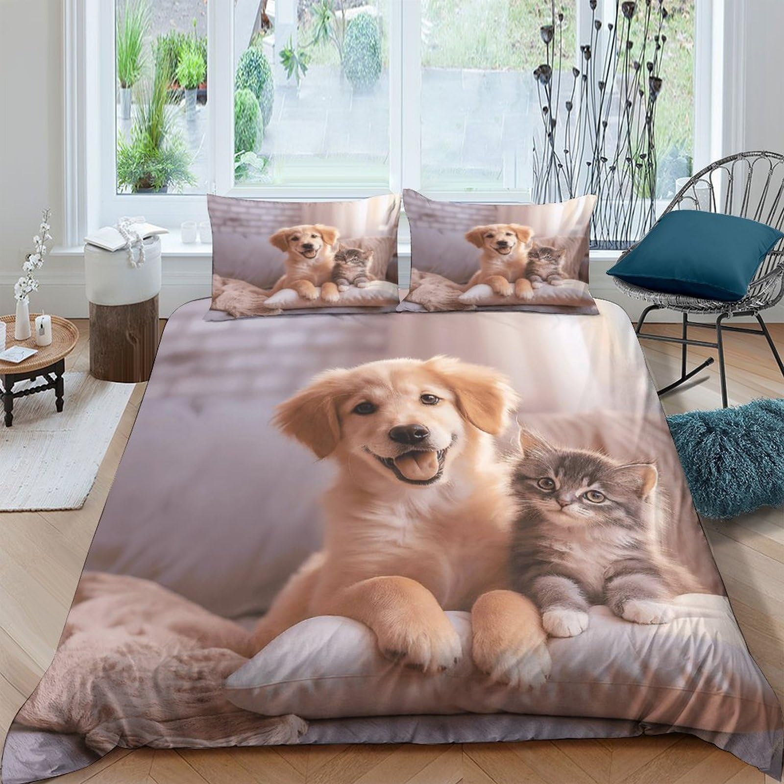 Ctjqhvkz Style-5 3D Printed Golden Retriever Puppy Fitted Sheet Microfiber Soft Grey Cat Mattress Cover For Bedroom Dorm Decor Protection Single（135X200cm）