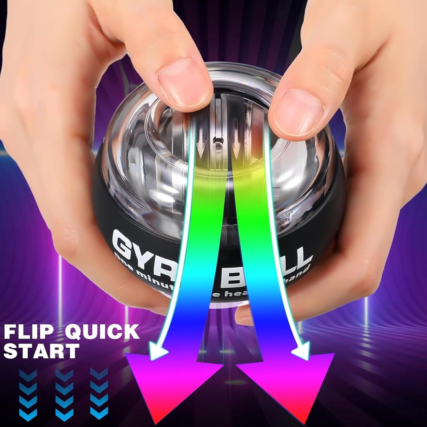 Wrist Power Gyro Ball with Counter, Curaball Torque Ball Hand Exerciser Grip Strength Trainer, Auto-Start Colorful LED Lighting