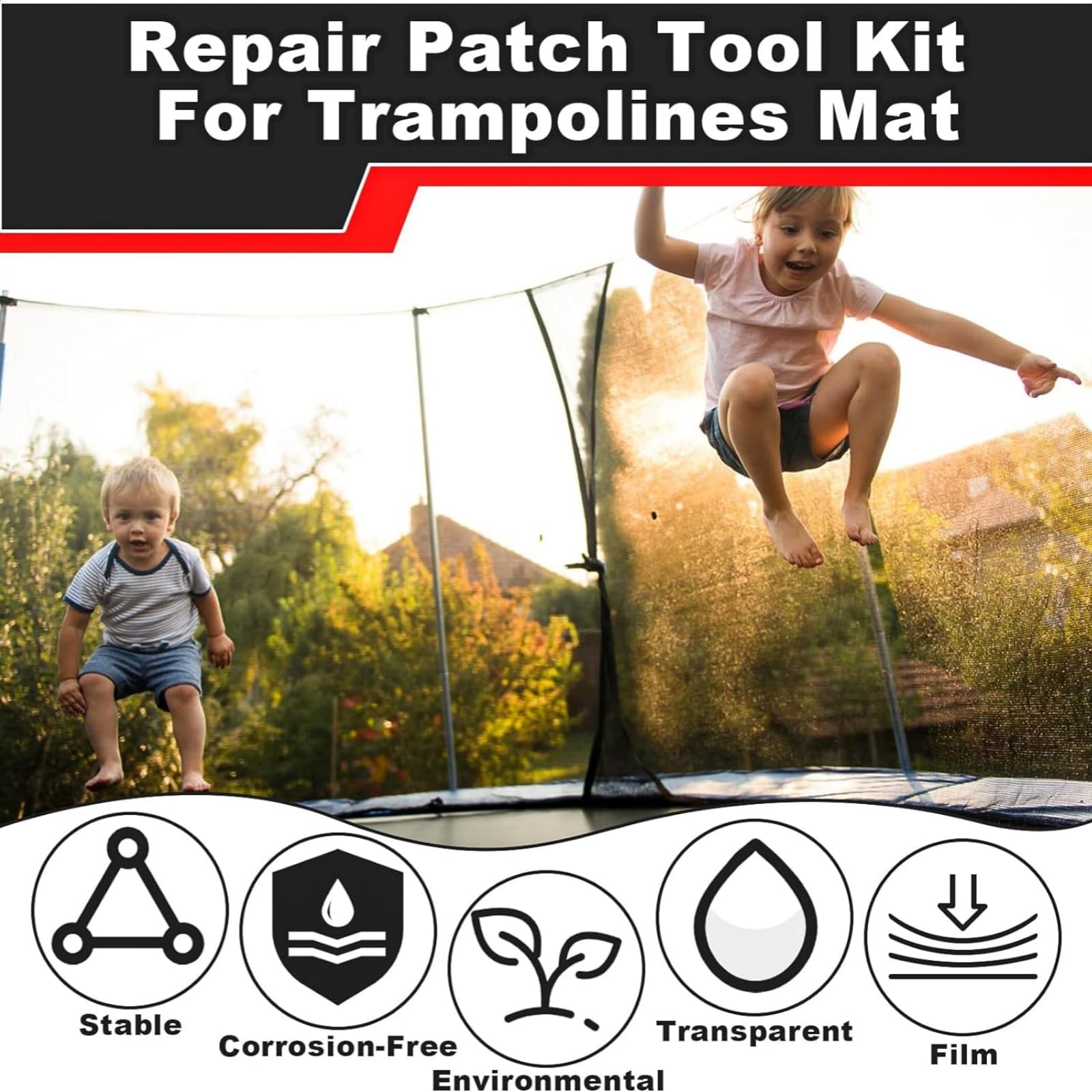 4 stuks trampoline-reparatieset, zelfklevende nylon reparatiepatches 4 stuks trampoline-reparatieset, zelfklevende nylon reparatiepatches