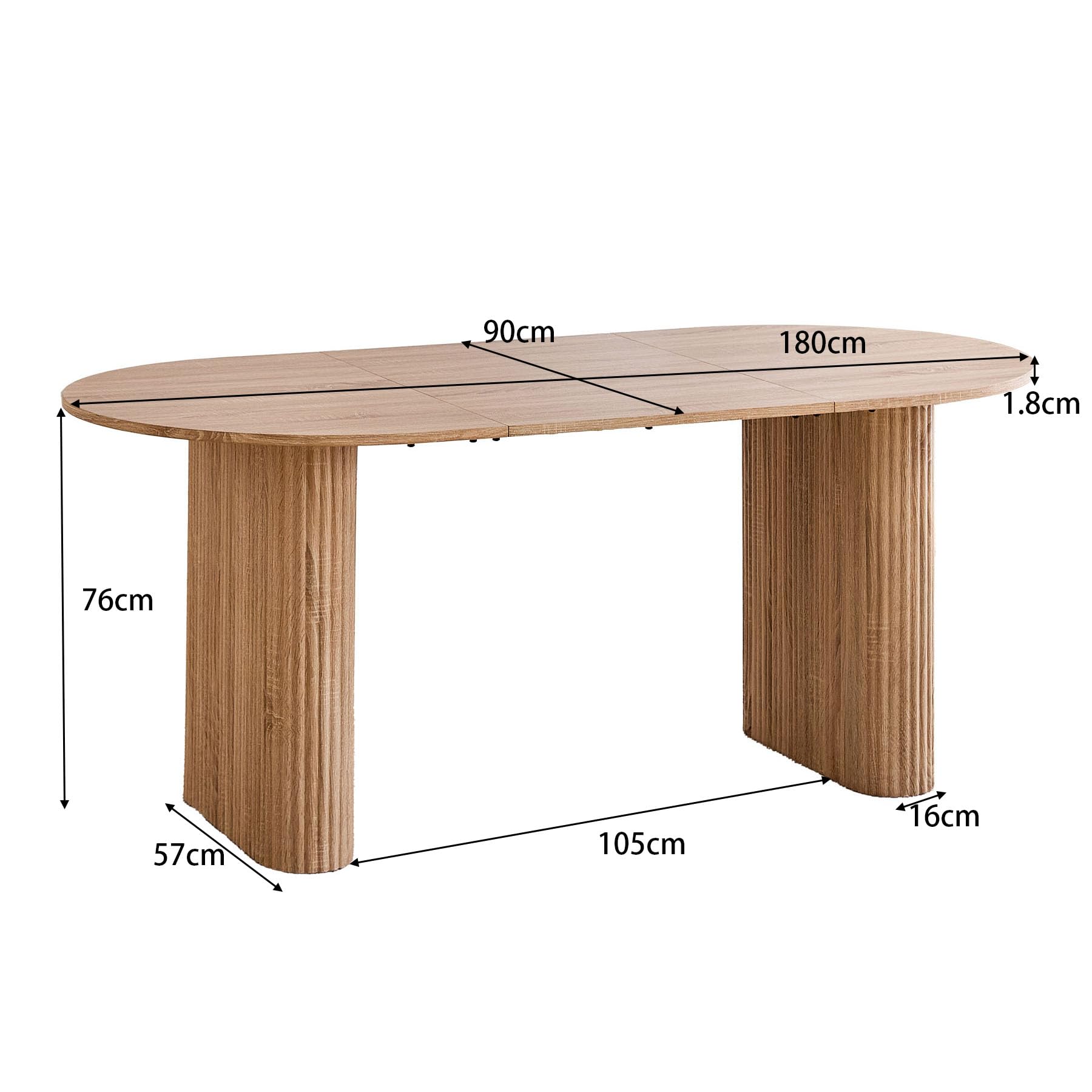Mesa de Comedor Ovalada Grande de 180 x 90 cm, Mesa de Cocina Rústica con Tablero de MDF (Acabado de veta de Madera) y Patas Elípticas para Hogar, Restaurante y Oficina (Natural)