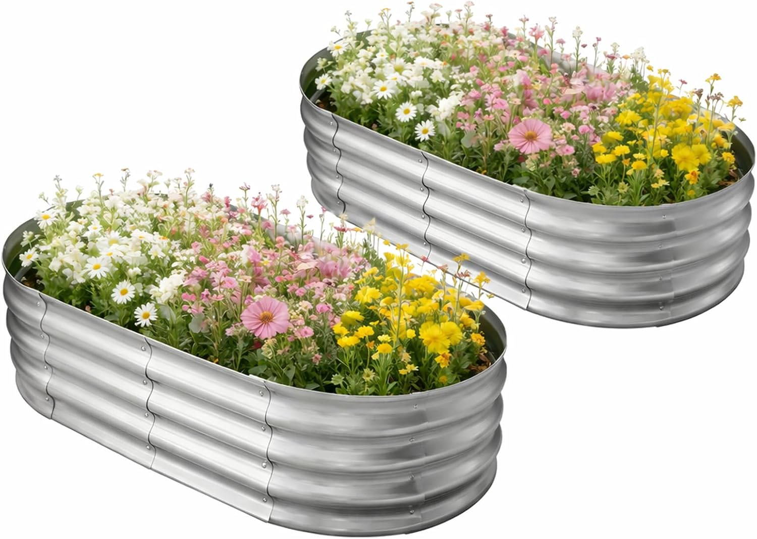 TATAANTY Galvanized Raised Garden Bed for Outdoor: 4x2x1ft Durable Metal Vegetable Plant Container Kit - Oval Planter Box for Gardening Flower Trough （2 Pack）