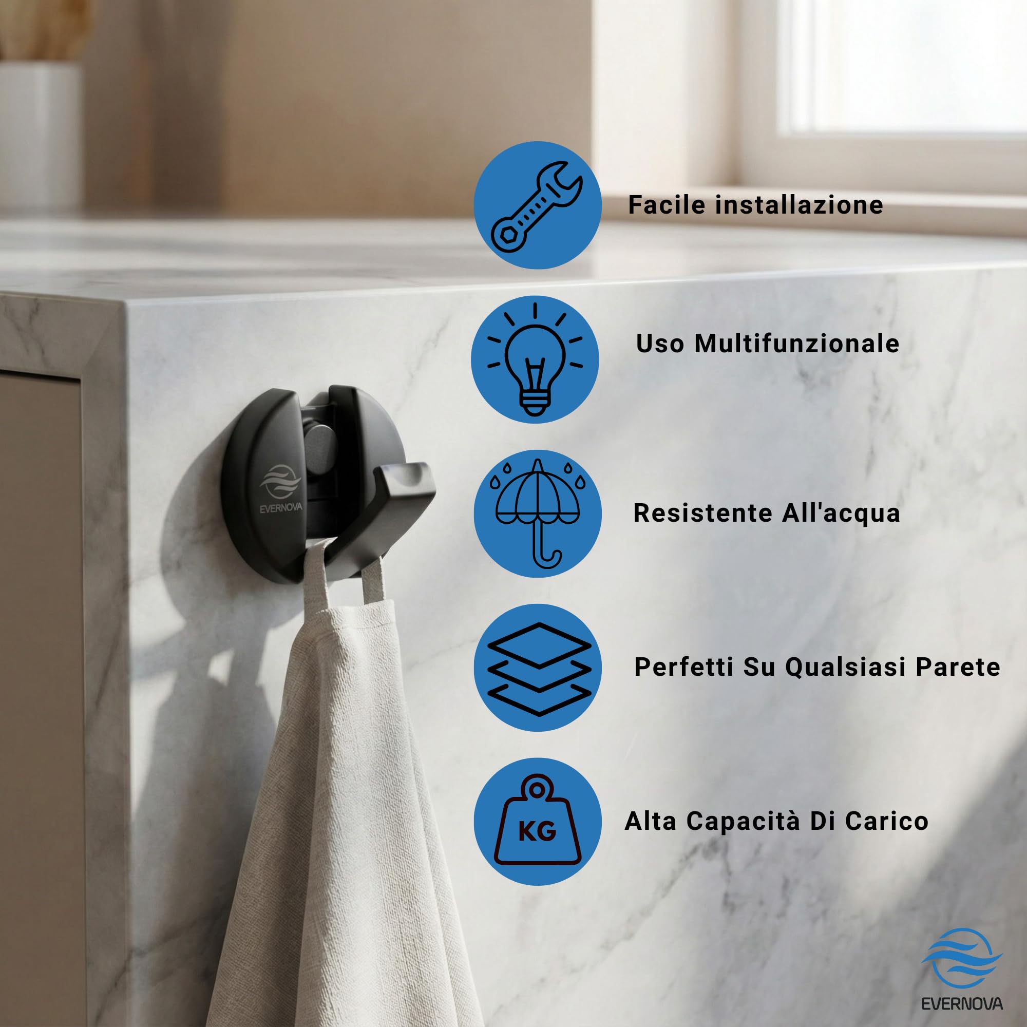 Appendiabiti da parete Set da 5, Resistenza fino a 25 kg, Design Elegante, Facili da Installare, Ideali per Casa, Cucina e Ufficio (Nero)