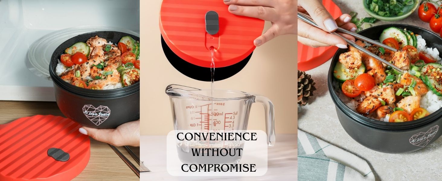 AI LOVE PEACE Microwaveable Ramen Noodle Bowl Cooker 40oz for Ramen, Rice, Pho, Soup, and Pasta, Dishwasher Safe and Portable, Ideal for Home, Office, Dorm, or Gift (Red)