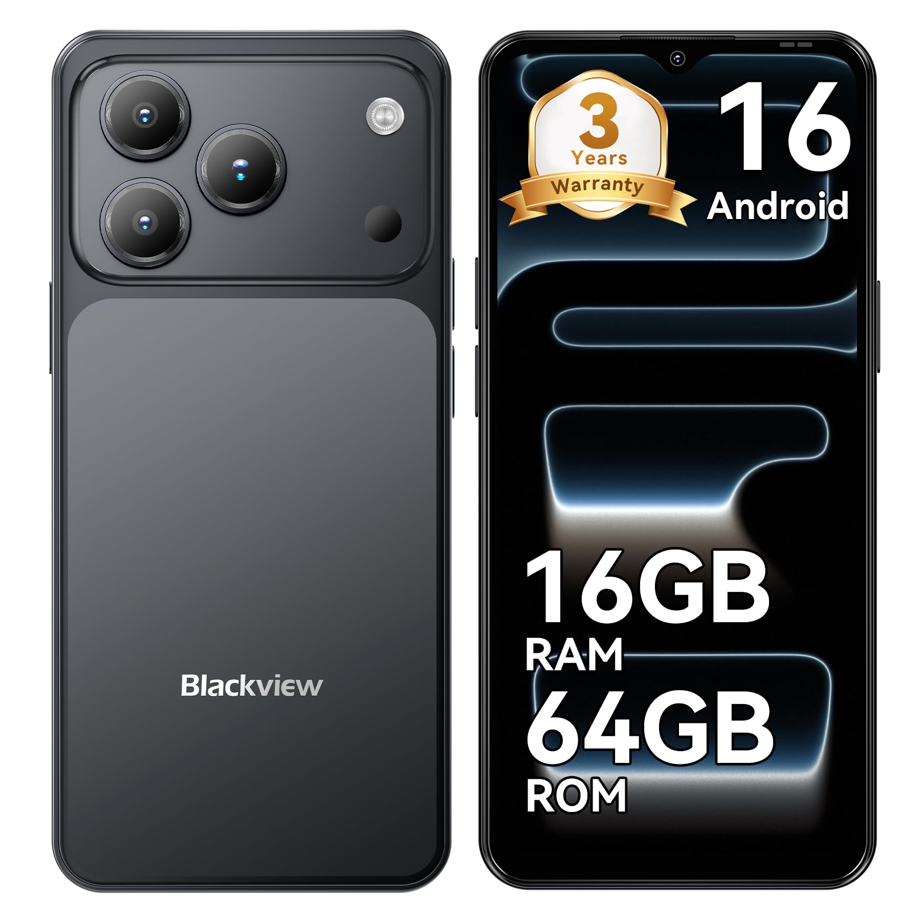 Blackview Wave 7C Smartphone Ohne Vertrag, Android 16 Smartphones 32MP+13MP KI Kamera, 16GB+64GB/2TB, 6.56" Handy Günstig, 5000mAh Simlockfreie Handys, 4G Dual SIM/Face ID/IP54/GPS/3 Jahre Garantie