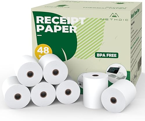 Methdic Papel térmico de recibo 3 18 "x 230 'Papel de impresora blanco 48 rollos perfecto para POS Square Register máquina de tarjetas de crédito