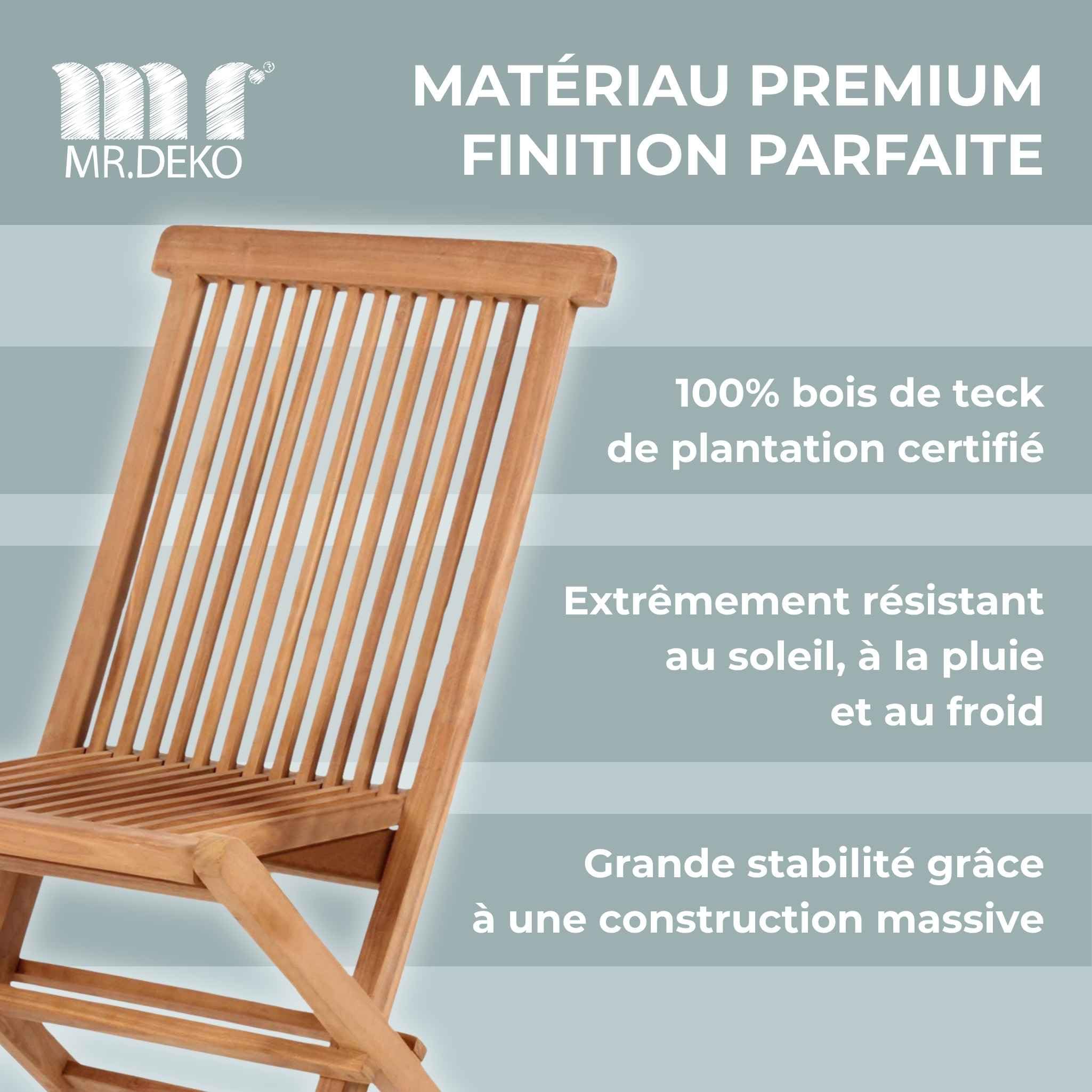 MR. DEKO Langton Fauteuil Pliant Teck Massif | Chaise de Jardin sans Accoudoirs | Siège Pliable Gain de Place Terrasse Balcon Extérieur | Bois Intempéries 120kg | 53x43x89cm