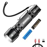 WORKPRO 1200LM Rechargeable Tactical Flashlight&comma; EDC Mini Flashlight&comma; Pocket Flashlight with Clip & Lanyard&comma; 7 Light Modes&comma; Zoomable Adjustable Focus&comma; Includes Lithium Battery & Alkaline Battery