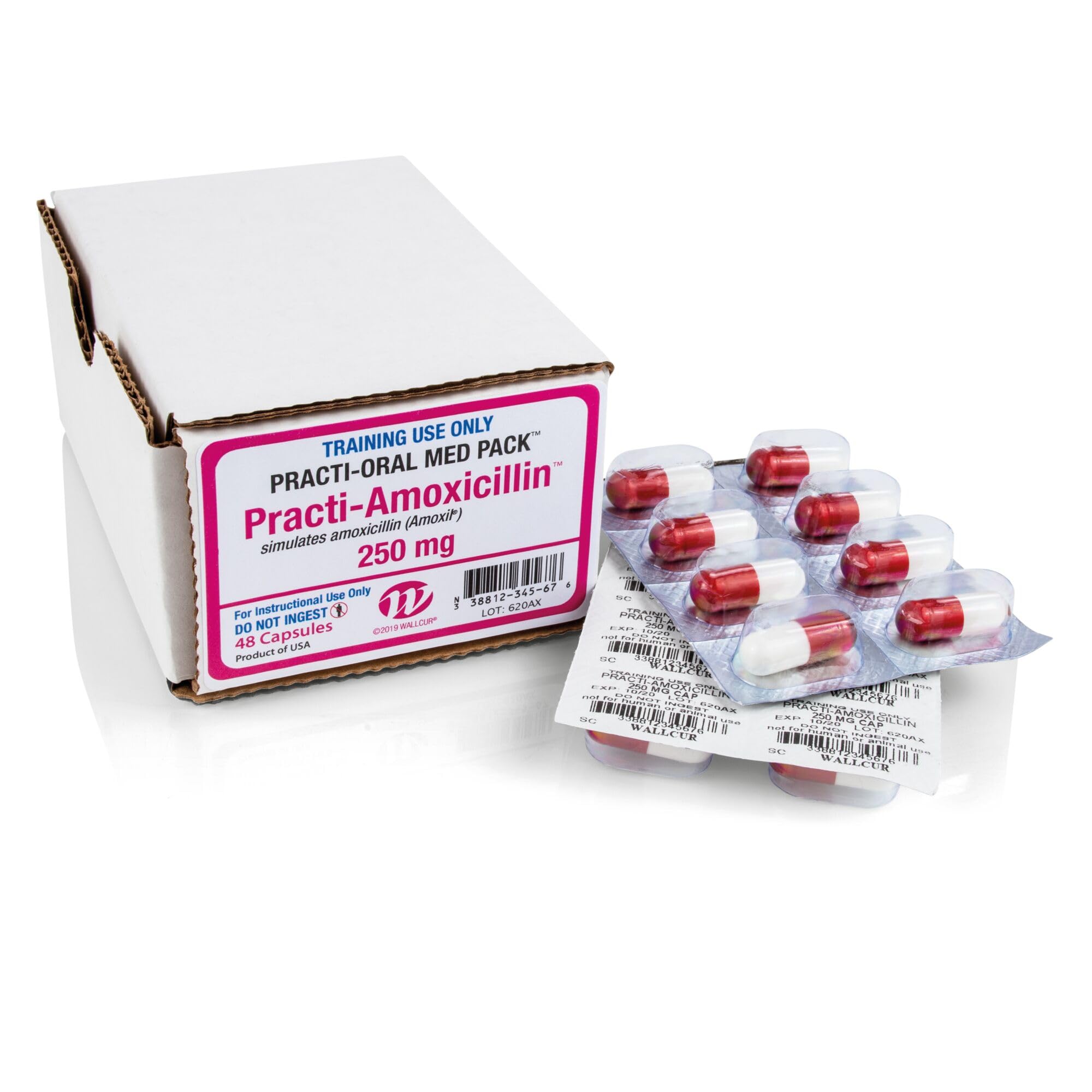 Practi-Amoxicilline 250mg Gélule monodose par voie orale (48 Comprimés) - Produit de simulation pour la formation médicale
