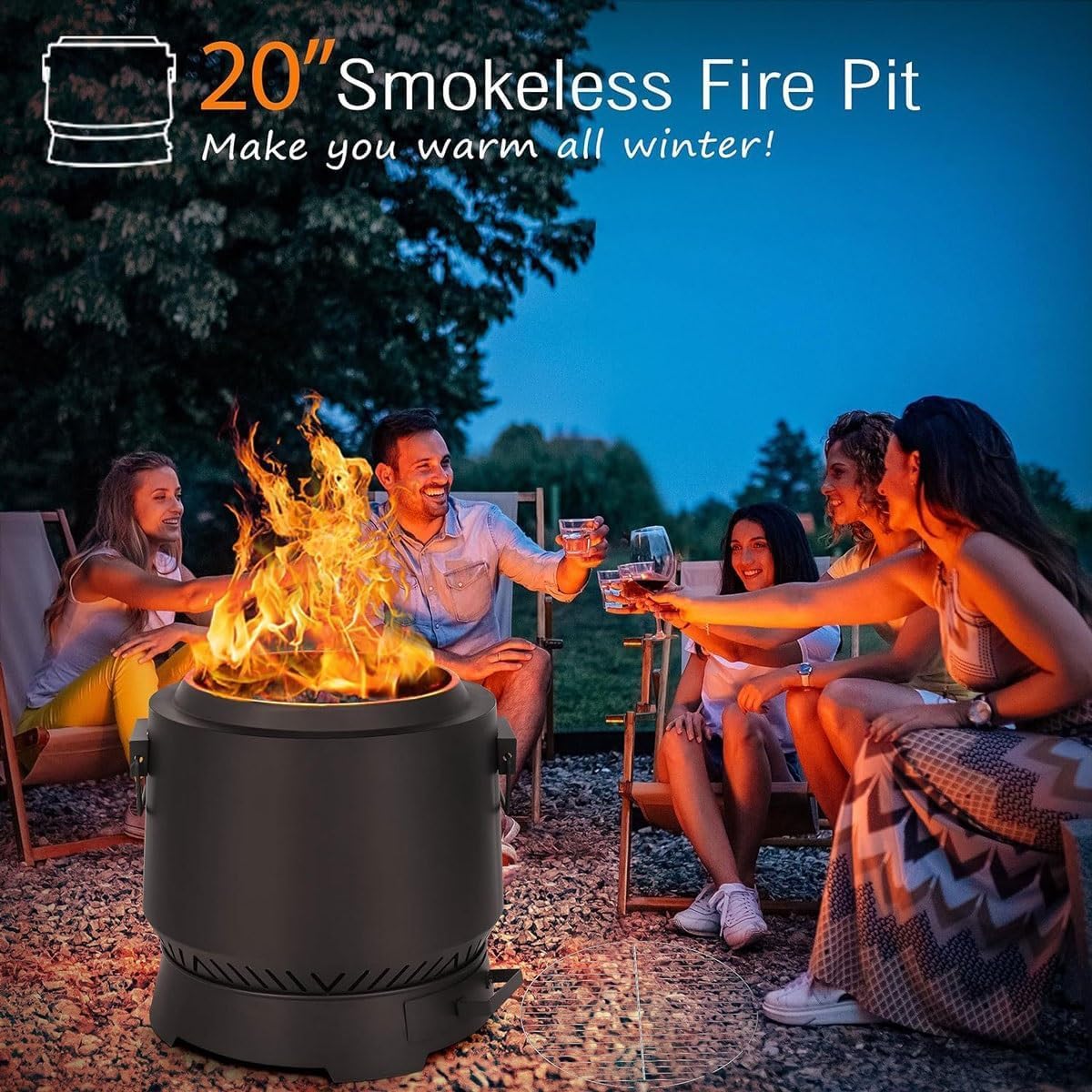 Kempingowy piec opalany drewnem, bezdymny palenisko do użytku na zewnątrz z grillem i ogniem, idealny do ogrodu, na patio, piknik i grilla