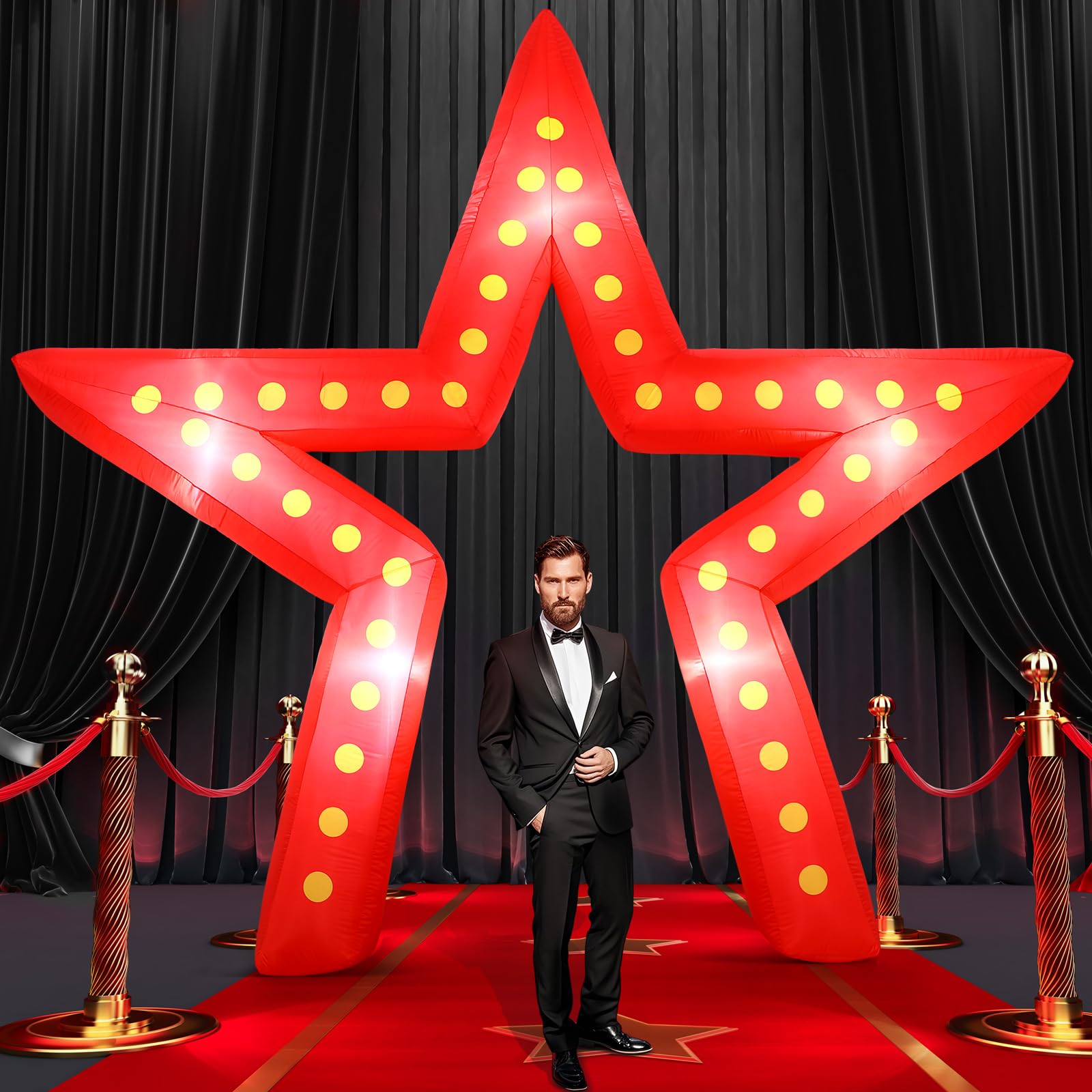 Preboun 10 ft Movie Night Party Decorations Inflatable Large Blow up Star Sign with LED Light Inflatable Arch Kit Light Star Blow up Sign for Movie Night Party Carnivals Birthday Decoration(Red)