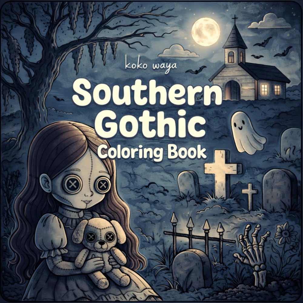 Southern Gothic Coloring Book: Haunting Scenes of Abandoned Mansions, Graveyards, and Moonlit Southern Landscapes for Relaxation and Creative Escape
